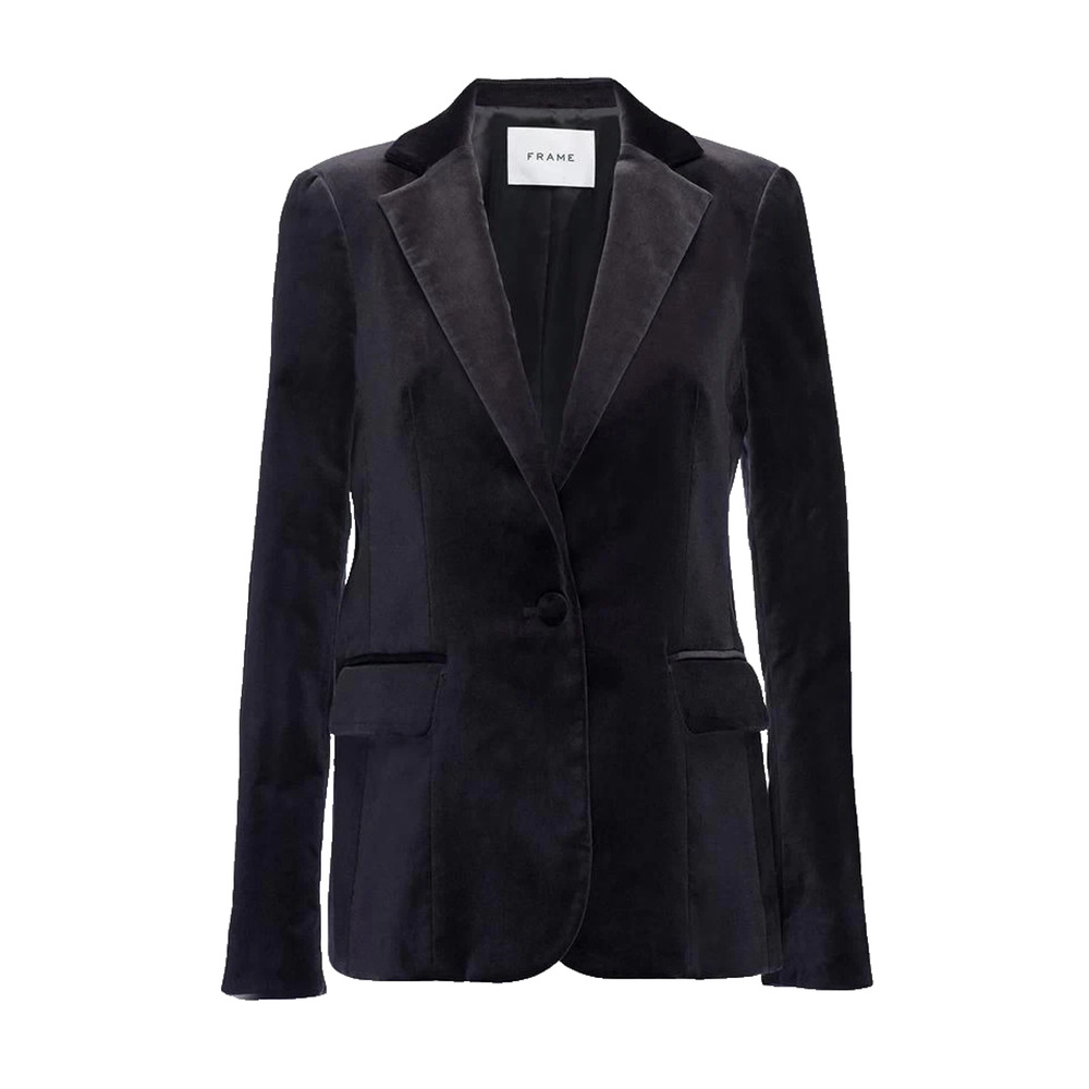 FRAME Classic Velvet Blazer CHARCOAL Velour Flap Pockets Notch Lapel 10 M